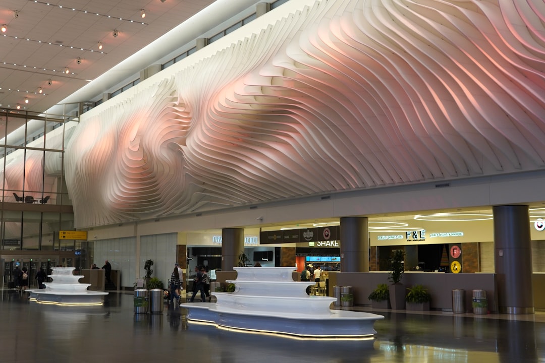 A large building with a lot of people inside of it