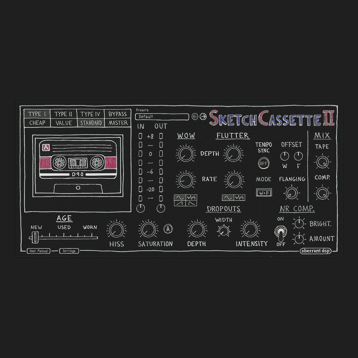 Aberrant DSP SketchCassette II ノイズリダクション圧縮や音切れが操作の分かれ目