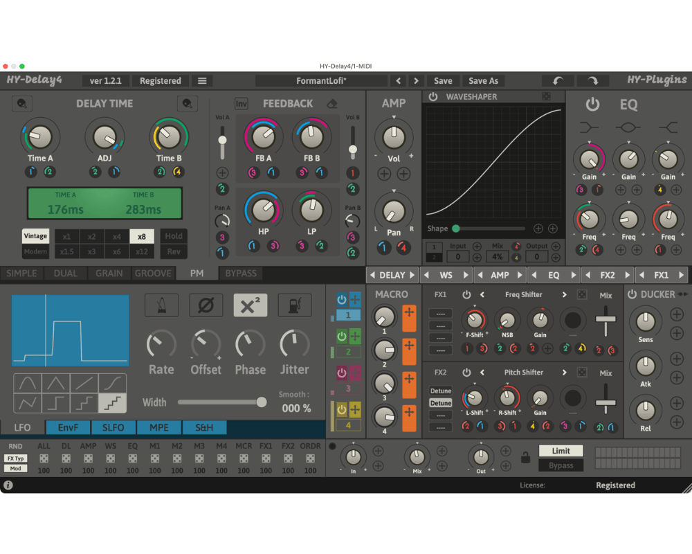 HY-Delay4 Free 有料版は5つのディレイモードを持つ