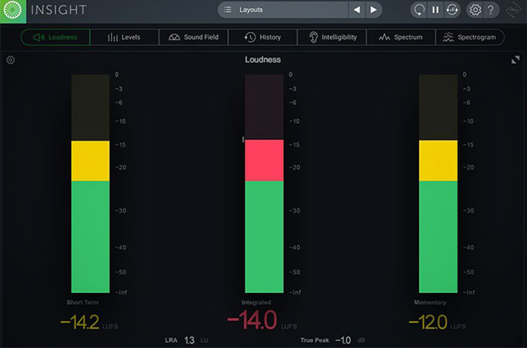 iZotope Insight 2 ラウドネスを放送・配信基準で確認できる
