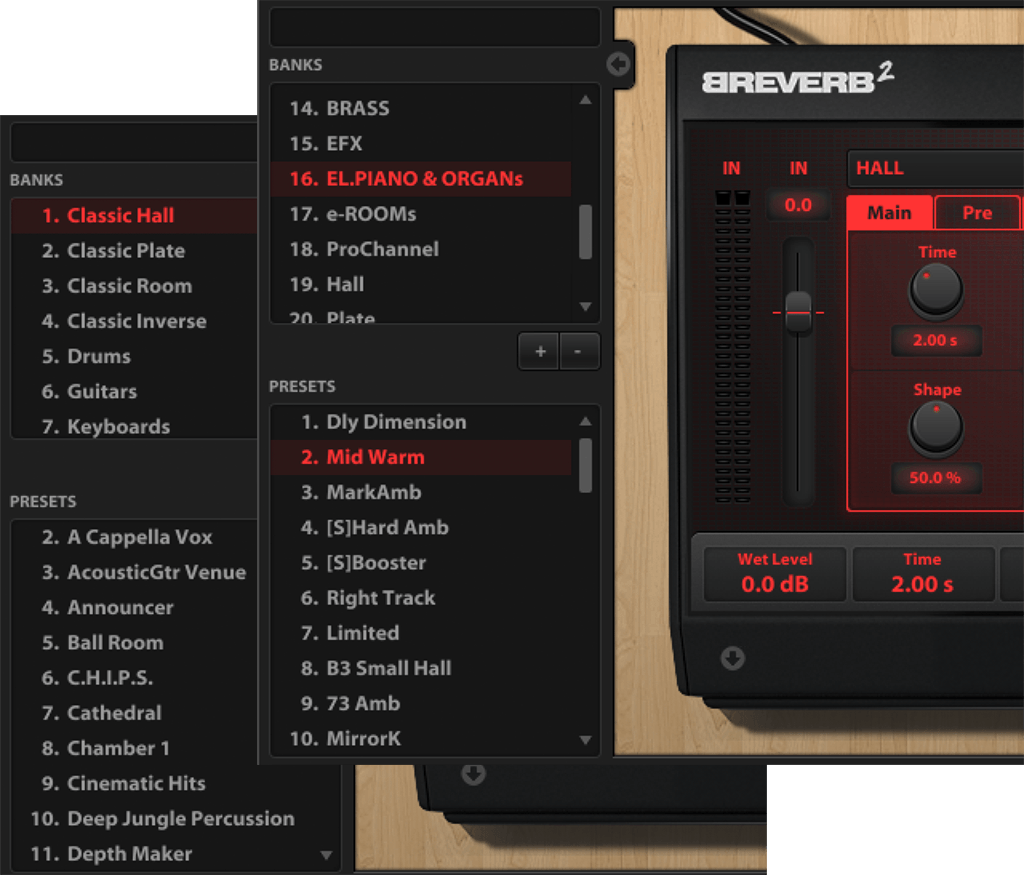 Overloud BREVERB 2 リバーブタイプを切り替える